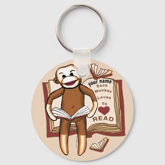 Porte-clés singe en chaussette lisant (Recto)