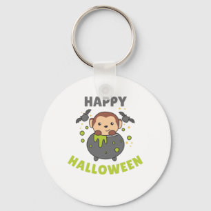 Porte-clés Singe Halloween Joyeux Cauldron Bat
