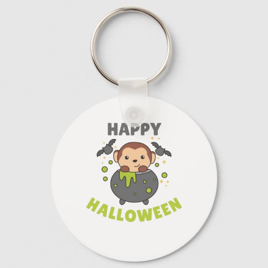 Porte-clés Singe Halloween Joyeux Cauldron Bat (Recto)