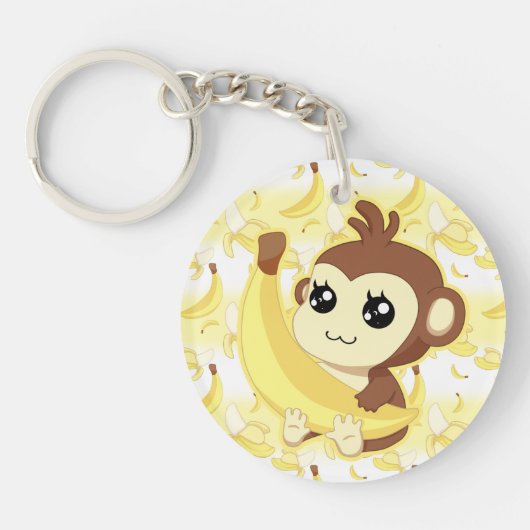 Porte-clés Singe mignon de Kawaii tenant la banane (Devant)