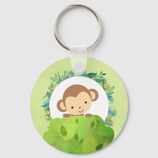 Porte-clés Singe Safari mignon avec Feuilles tropicaux (Recto)