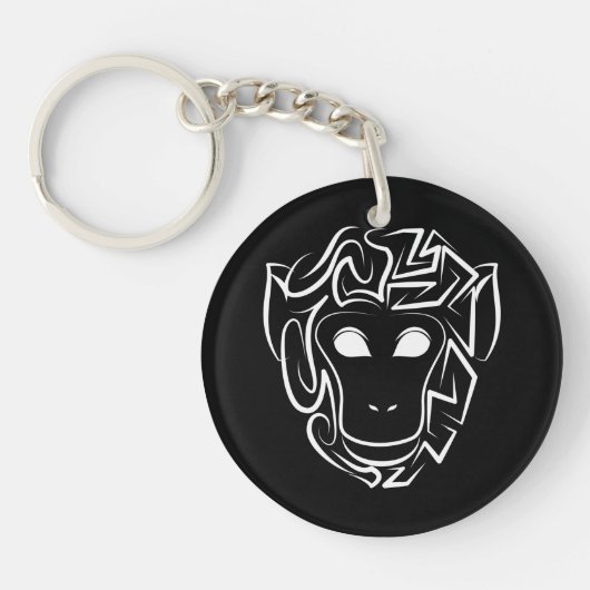 Porte-clés Singe tribal noir et blanc (Devant)