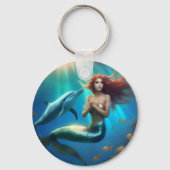 Porte-clés Sirène Angélique Nageant Avec Dauphins, (Verso)