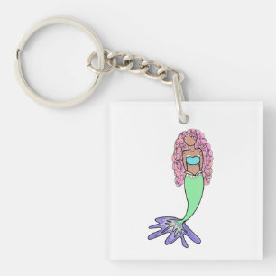 Porte-clés sirène arc-en-ciel rose bleu violet vert noir bouc