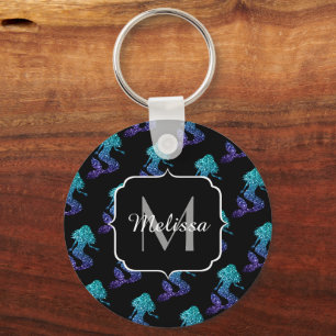 Porte-clés Sirène bleu aqua ombré motif Monogramme à paillett