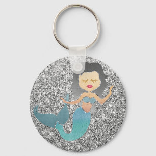 Porte-clés Sirène sur paillettes argentées