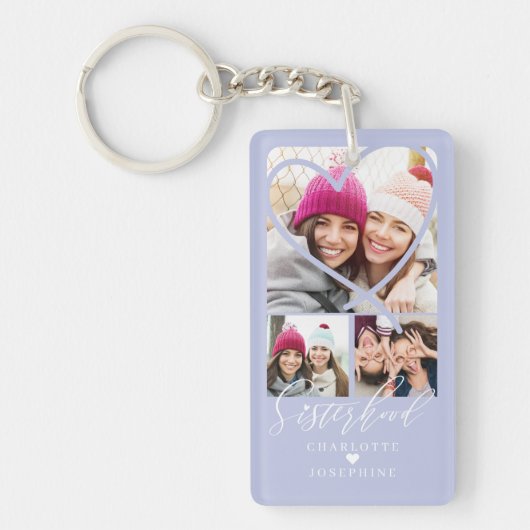 Porte-clés Sisterhood Script BFFs Heart 3 Photo Grid Collage (Devant)