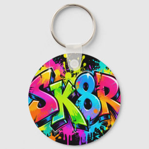 Porte-clés SK8R Neon Graffiti Coloré pour skater