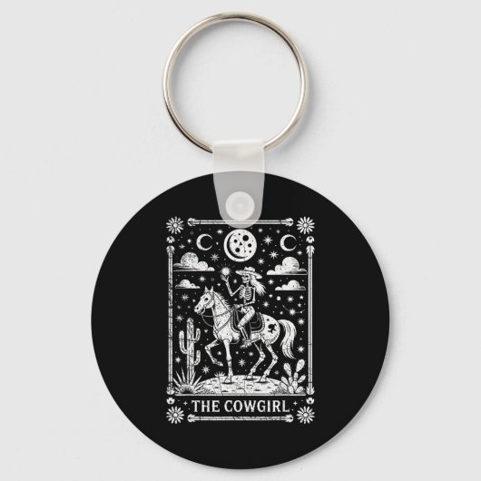 Porte-clés Skeleton Cowgirl Riding Horse Tarot Card Gothic Ha (Recto)