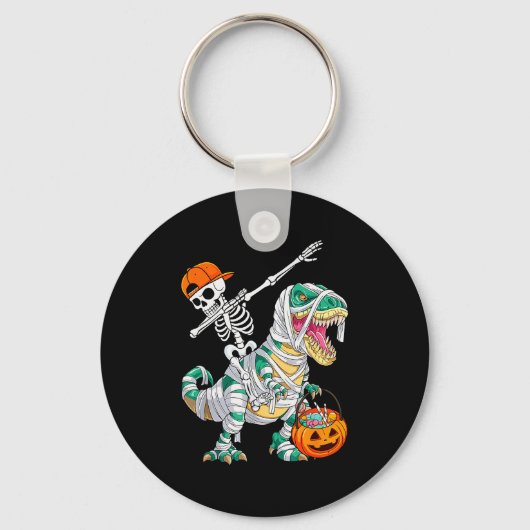 Porte-clés Skeleton Riding Dancing Dab Dinosaur T Rex Hallowe (Recto)