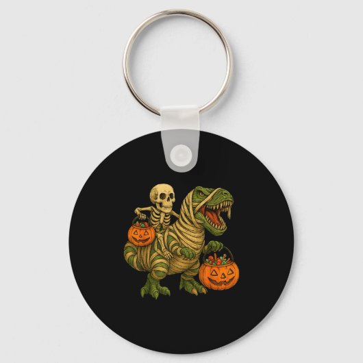 Porte-clés Skeleton Riding Mummy Dinosaur T Rex Halloween Fun (Recto)