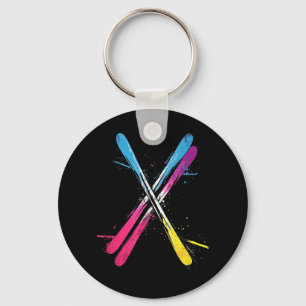 Porte-clés Ski, Design Vibrant, Skis Croisé T-shirt.png