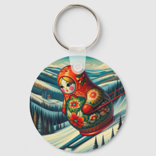 Porte-clés Ski Poupée Matryoshka Neige d'hiver
