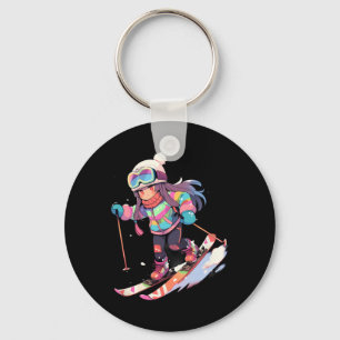Porte-clés Ski Ski Neige Skieuse Chibi Filles Enfants _1