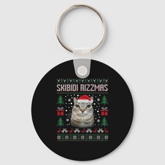 Porte-clés Skibidi Rizzmas Funny Silly Staring Cat Ugly Sweat (Recto)