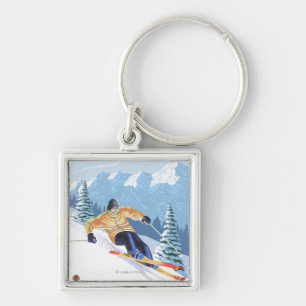 Porte-clés Skieur de neige de Downhhill - bâti Spokane,