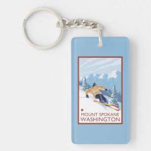 Porte-clés Skieur de neige de Downhhill - bâti Spokane,