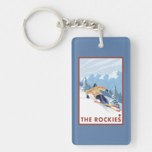 Porte-clés Skieur de neige de Downhhill - les Rocheuses