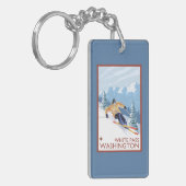 Porte-clés Skieur de neige de Downhhill - passage blanc, (Devant gauche)