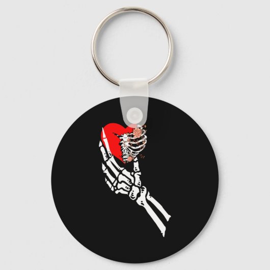 Porte-clés Skull Skeleton Hand Holding Red Heart Love Valenti (Recto)