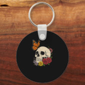 Porte-clés Skulls Monarch Butterfly Flowers Halloween Men Wom (Recto)