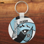 Porte-clés Sky Blue, Black & White Volleball Design (Verso)