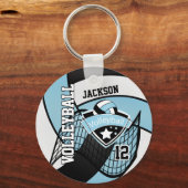 Porte-clés Sky Blue, Black & White Volleball Design (Recto)