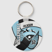 Porte-clés Sky Blue, Black & White Volleball Design (Verso)