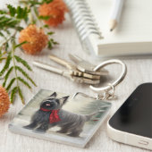 Porte-clés Skye Terrier Dog à Noël de neige (Devant Droit)