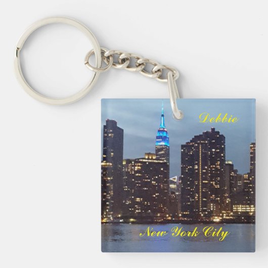 PORTE-CLÉS SKYLINE NEW YORK EN BLEU PERSONNALISÉ (Devant)