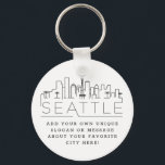 Porte-clés Skyline Stylisé Seattle | Slogan personnalisé<br><div class="desc">Un porte - clé unique représentant la belle ville de Seattle. Ce porte - clé présente une illustration stylisée de l'horizon unique de la ville avec son nom en dessous. Sous le nom de la ville se trouve un endroit pour votre slogan ou déclaration unique sur votre ville préférée.</div>