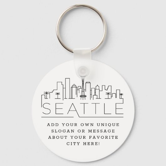 Porte-clés Skyline Stylisé Seattle | Slogan personnalisé (Recto)
