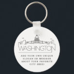 Porte-clés Skyline stylisé Washington DC | Slogan personnalis<br><div class="desc">Un porte - clé unique représentant la belle ville de Washington DC. Ce porte - clé présente une illustration stylisée de l'horizon unique de la ville avec son nom en dessous. Sous le nom de la ville se trouve un endroit pour votre slogan ou déclaration unique sur votre ville préférée....</div>