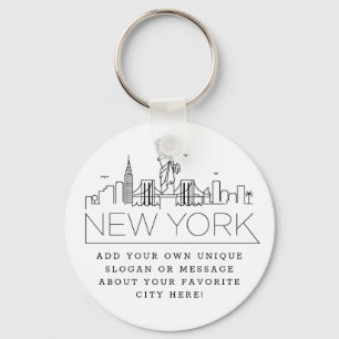 Porte-clés Skyline stylisée de New York  Slogan personnalis