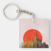 Porte-clés Skyline urbain avec Red Sun Grunge Cityscape (Devant)