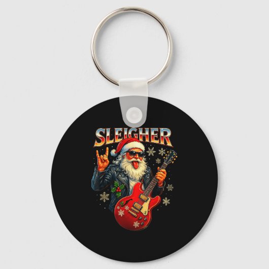 Porte-clés Sleigher Rock Santa Funny Metal Christmas Design  (Recto)