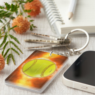 Porte-clés SlipperyJoe's artistic Softball on fire gay gifts 