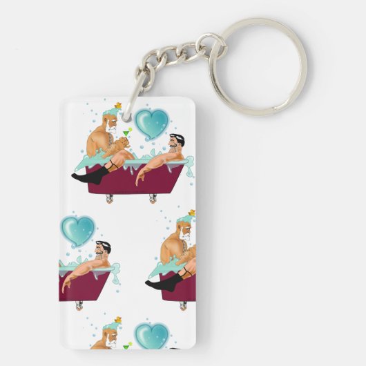 Porte-clés SlipperyJoe's deux gays hommes aiment la baignoire (Dos)