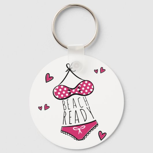 Porte-clés Slogan de plage prêt Bikini rose (Recto)