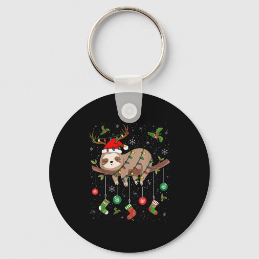 Porte-clés Sloths Xmas Lighting Reindeer Santa Hat Sloth Chri (Recto)