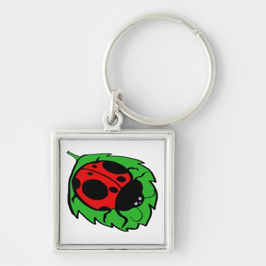 Porte-clés Smiling Ladybug sur une feuille verte (Devant)