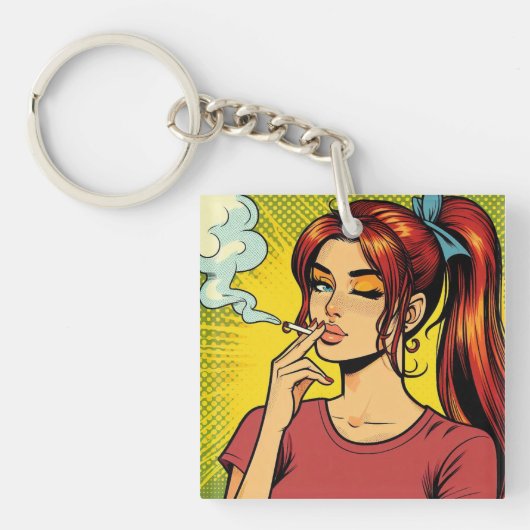 Porte-clés Smoking lovers | Pop art | Girl Stoner | Cigarette (Devant)