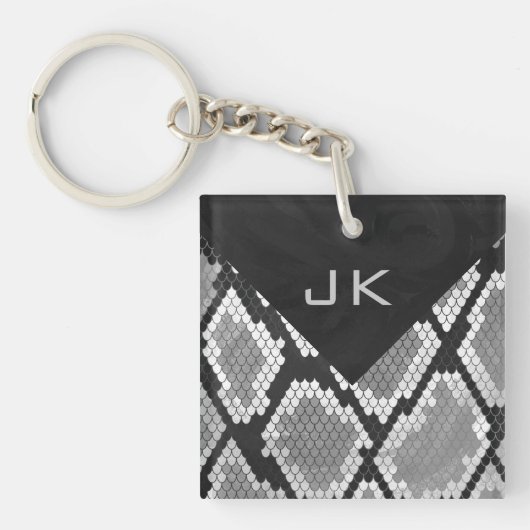 Porte-clés Snakeskin Gris, blanc et noir Monogramme (Devant)