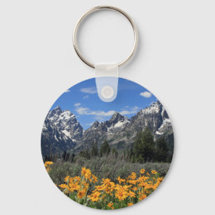 Porte-clés Snow Covered Grand Teton Range with Yellow Flowers