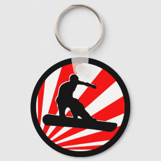 Porte-clés snowboard. rayons rouges.