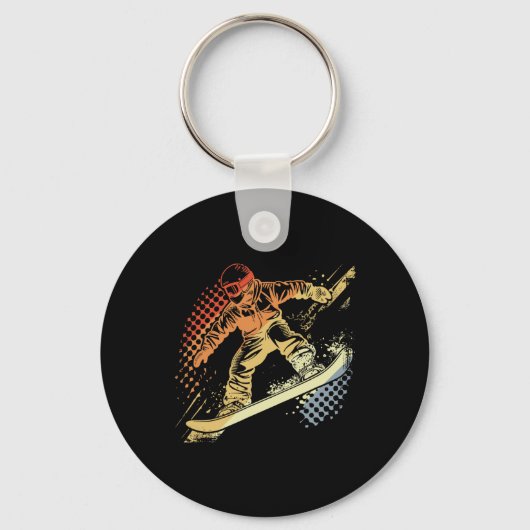 Porte-clés Snowboarder Graphisme Retro Style Alpine Snowboard (Recto)