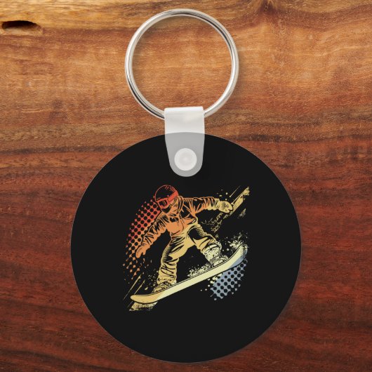 Porte-clés Snowboarder Graphisme Retro Style Alpine Snowboard (Recto)