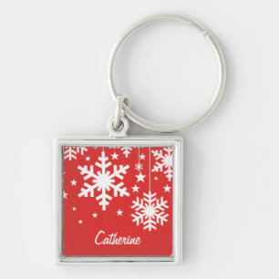 Porte-clés Snowflakes and Stars Premium Keychain, Red