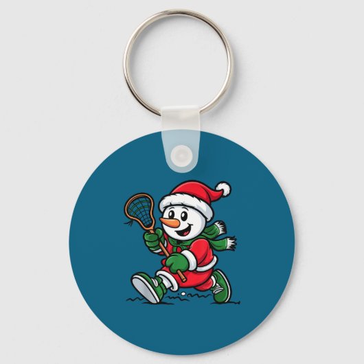 Porte-clés Snowman Santa Hat Playing Lacrosse Christmas Playe (Recto)