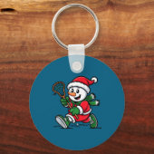 Porte-clés Snowman Santa Hat Playing Lacrosse Christmas Playe (Recto)
